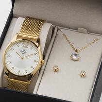 Relogio feminino champion dourado kit colar e brincos CN25743E original Relogio feminino champion dourado kit colar e brincos CN25743E original