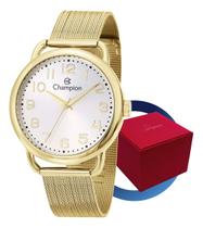 Relógio Feminino Champion Dourado Luxo Original À Prova DÁgua Elegante Pulseira Aço Inoxidável Visor Dourado Presente Casual Social Premium