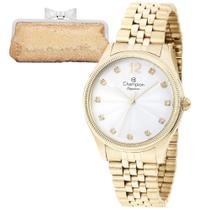 Relógio Feminino Champion Dourado Ouro CN24011G Bolsa Clutch