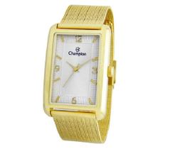 Relogio Feminino Champion dourado retangular quadrado grande pulseira malha aço mesh moderno sofisticado CN21309H