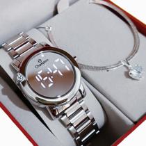 Relógio Feminino Champion Original Digital Prata Espelhado Led Branco Coração Strass CH48064Q Relógio Feminino Champion Original Digital Prata Espelhado Led Branco Coração Strass CH48064Q