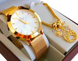 Relógio Feminino Champion Original Dourado Grande A Prova Dágua 50 Metros Com NF CN29258X