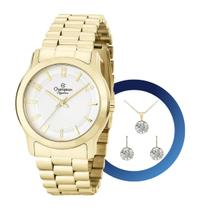 Relógio Feminino Champion Pequeno Dourado Pulseira Aço Inox Visor Prata Luxo Social Original Analógico Elegante Resistente à Água 5 ATM Garantia