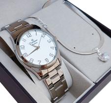 Relogio Feminino Champion Prata Aprova Dágua 50m + Kit Semi Joia + NF CN29883Q