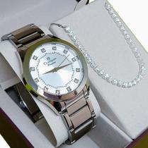 Relógio Feminino Champion Prata Original a Prova D'água + Pulseira cn25627q