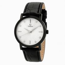 Relógio Feminino Champion Preto Caixa Aço Pulseira Couro Mostrador Pérola Original Resistente à Água CN24226M