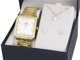 Relógio Feminino Champion Quadrado Dourado CN28786W