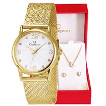 Relógio Feminino Champion Texturizado Mini Dourado CF24091H + Colar e Brincos