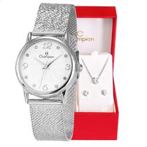 Relógio Feminino Champion Texturizado Mini Prata CF24091Q + Colar e Brincos Relógio Feminino Champion Texturizado Mini Prata CF24091Q + Colar e Brincos