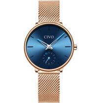 Relógio Feminino CIVO Original de Pulso Dourado com Pulseira em Malha Dourada, Aço Inoxidável, Analógico, à Prova d'Água, para Mulheres de Bom Gosto Relógio Feminino CIVO Original de Pulso Dourado com Pulseira em Malha Dourada, Aço Inoxidável, Analógico, à Prova d'Água, para Mulheres de Bom Gosto