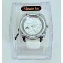 Relógio Feminino com pulseira de borracha branco e mostrador branco e estrela com pontos brilhantes Relógio Feminino com pulseira de borracha branco e mostrador branco e estrela com pontos brilhantes