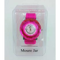 Relógio Feminino com pulseira de borracha rosa e mostrador prata