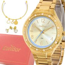 Relógio Feminino Condor Dourado Original Luxo Prova D'água