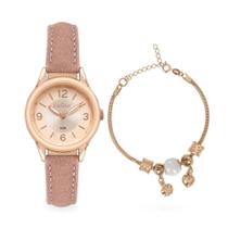 Relógio Feminino Condor Dourado Rose + Pulseira Com Berloque