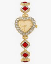 Relógio Feminino Coração Brilhante Dourado Vermelho Brilho