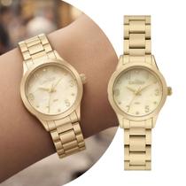 Relógio Feminino de Pulso Dourado com Caixa e Pulseira de Aço Inoxidável Mini Pequeno Delicado Luxo Elegante Fashion Condor