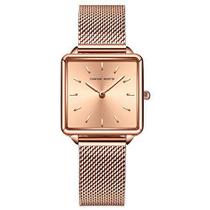 Relógio feminino de quartzo com mostrador quadrado casual de aço inoxidável pulseira de pulso ouro rosa/prata, rose gold