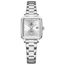 Relógio feminino design quadrado casual de quartzo impermeavel de aço inoxidavel