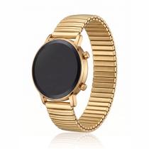 Relógio Feminino DHP Digital Led Dourado Pulseira Aço Inoxidável Fundo Preto à Prova dágua