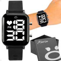 Relogio Feminino Digital Aço Inox Quadrado Led + Caixa moda preto original casual black piano ajustavel silicone