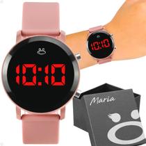 Relogio feminino digital aço inoxidavel led redondo silicone presente casual rosa ajustavel moda