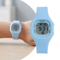 Relógio Feminino Digital Azul Quadrado com Caixa e Pulseira de Silicone à Prova d Água Fashion Elegante Esportivo Casual Onix