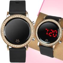 Relogio feminino digital banhado + led strass aço inox moda led casual ajustavel presente silicone