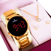 Relógio Feminino Digital Champion Dourado CH40142H Prova D'Água