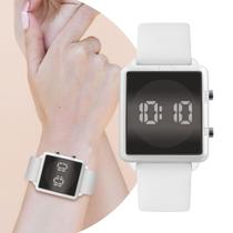 Relógio Feminino Digital de Pulso Branco com Pulseira de Silicone Quadrado Fashion Luxo Elegante Euro