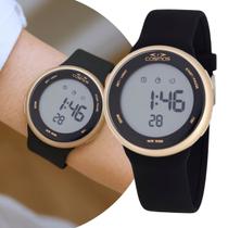 Relógio Feminino Digital de Pulso Preto e Dourado com Pulseira de Silicone à Prova D Água Casual Fashion Cosmos