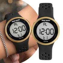 Relógio Feminino Digital de Pulso Preto e Dourado com Pulseira de Silicone à Prova D Água Pequeno Delicado Casual Esportivo Mormaii