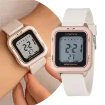 Relógio Feminino Digital de Pulso Quadrado com Pulseira de Silicone à Prova D Água Rosa Esportivo Casual Fashion Cosmos