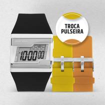Relógio Feminino Digital de Pulso Troca Pulseira com Kit 3 Pulseiras de Silicone Amarelo, Laranja e Preto Luxo Elegante Fashion Mormaii