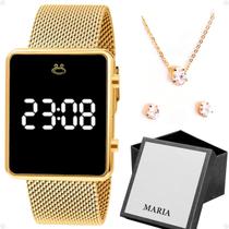 Relogio Feminino Digital Dourado Banhado + Colar + Caixa + Brincos casual pulseira ajustável presente silicone social