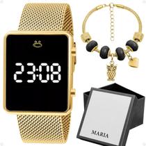 Relogio feminino digital dourado + pulseira banhada presente casual pulseira ajustável social qualidade premium Relogio feminino digital dourado + pulseira banhada presente casual pulseira ajustável social qualidade premium
