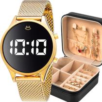 Relogio Feminino Digital Led + Colar Pulseira + Porta Joia casual presente silicone ajustavel social brincos original