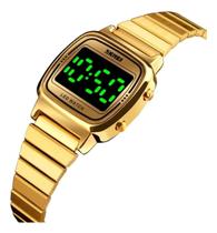 Relógio feminino digital led discreto prata dourado skmei 1543