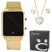 Relógio Feminino Digital LED Dourado + Colar - Orizom Maria