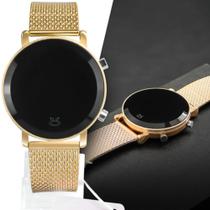 Relógio feminino digital led dourado silicone
