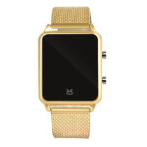 Relógio feminino digital led dourado silicone original