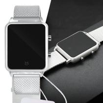 Relógio feminino digital led prata silicone