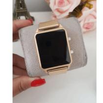 Relógio Feminino Digital Led Quadrado Dourado & Rose