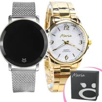 Relogio Feminino Digital Led + Relogio Dourado Presente Moda