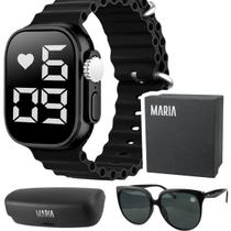 Relógio feminino digital + Óculos sol proteção uv verão pulseira ajustável original case exclusiva - Orizom