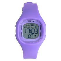 Relógio Feminino Digital Onix IT-510 (3333) Resistente à água 5 ATM Branco Caixa em Resina Roxo Pulseira de Silicone Visor Acrílico Quadrado Fivela