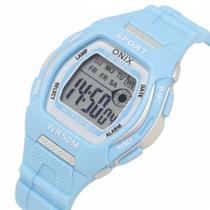 Relógio Feminino Digital Onix IT-697 (9858) Acrílico Azul Fivela Bateria Branco Quadrado Plástico 5 ATM Resistente Agua