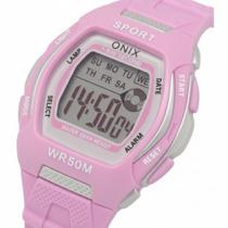 Relógio Feminino Digital Onix IT-697 (9859) Acrílico Rosa Fivela Bateria Quadrado Plástico 5 ATM Resistente Agua