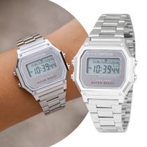 Relógio Feminino Digital Prata de Pulso Retrô Vintage com Pulseira de Aço Inoxidável à Prova D Água Fashion Cosmos