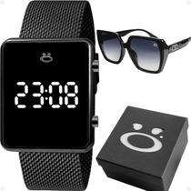 Relogio Feminino Digital Preto Aço Inox + Caixa + Oculos Sol Relogio Feminino Digital Preto Aço Inox + Caixa + Oculos Sol