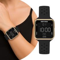 Relógio Feminino Digital Preto e Dourado de Pulso com Pulseira de Silicone à Prova D Água Quadrado Pequeno Delicado Fashion Mormaii